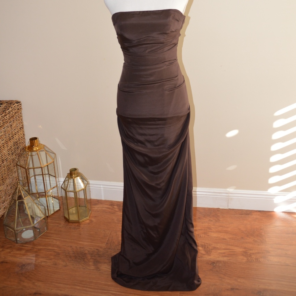 Nicole Miller Strapless Silk Ruched Gown Size 0